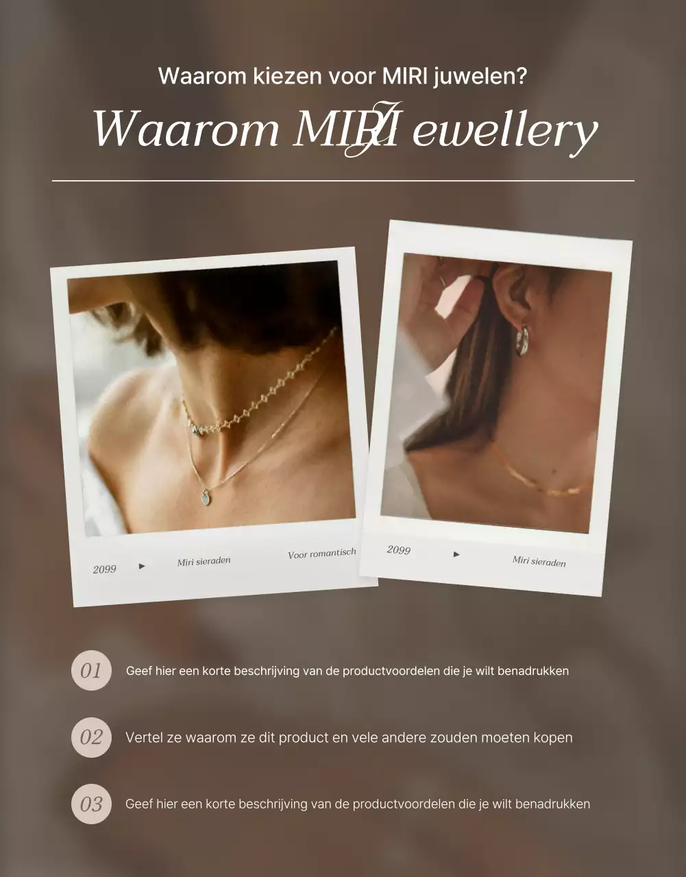 Promoot een trendy intropagina voor sieraden in bruin en beige