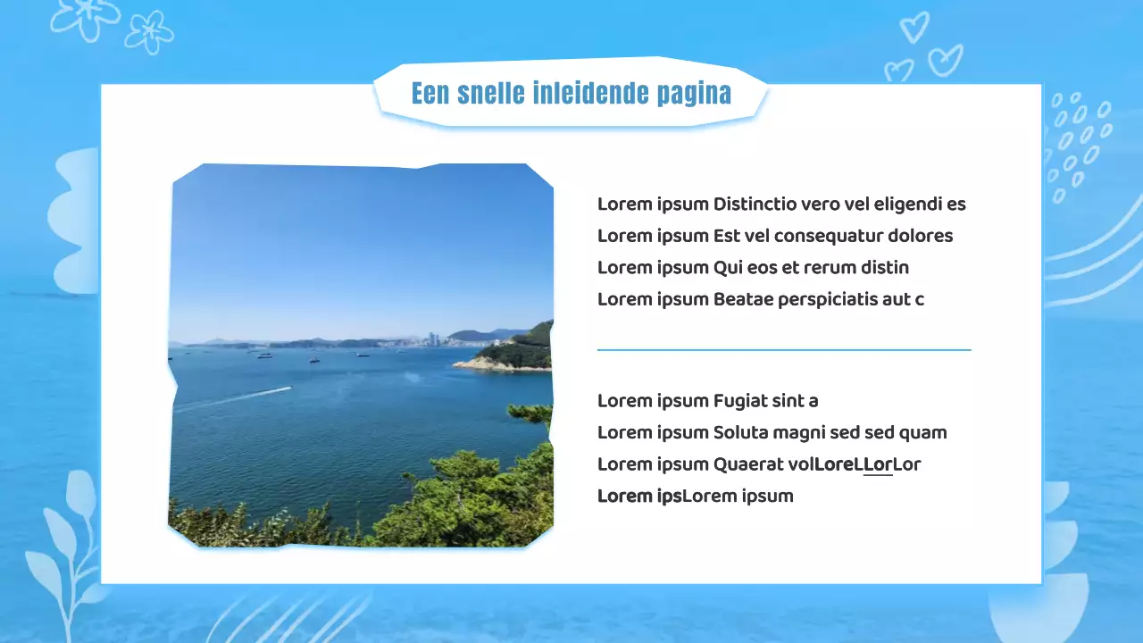 Een kitscherige, lichtblauwe en witte Busan-buurtgidspresentatie