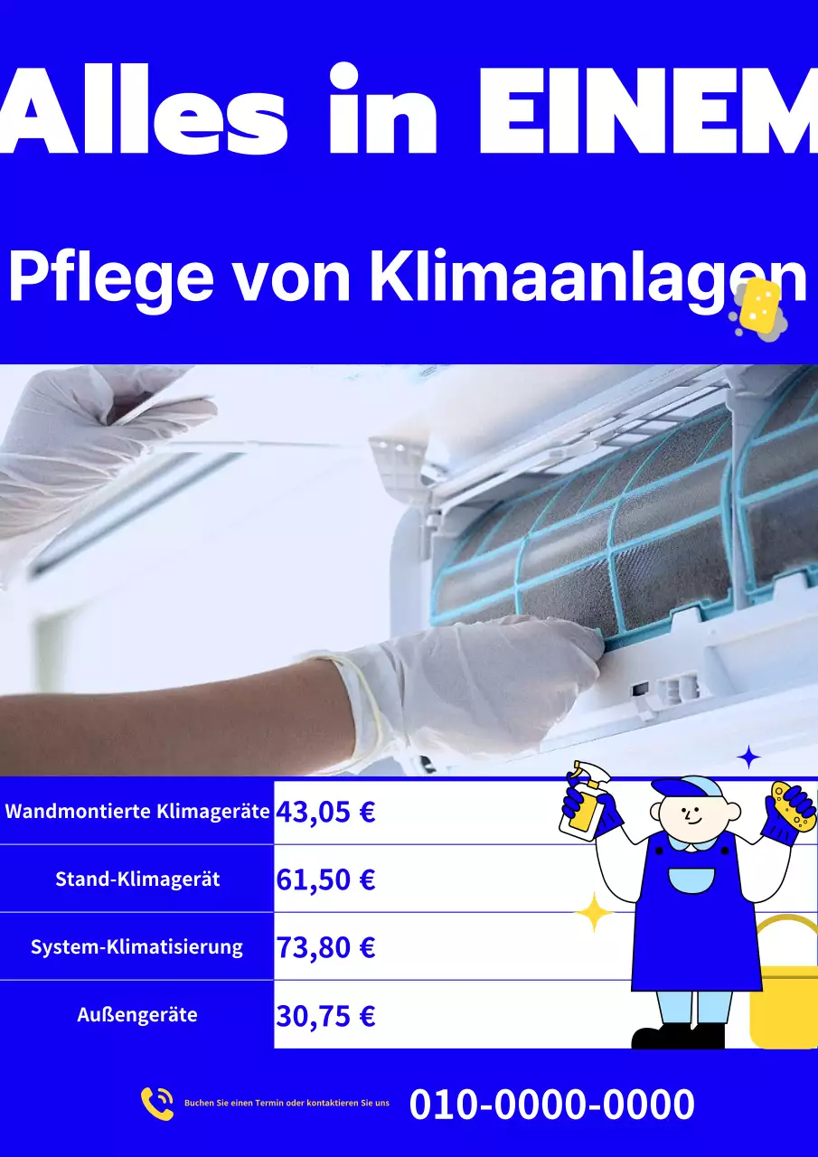 Einfache Anzeige zur Reinigung von Klimaanlagen in Blau