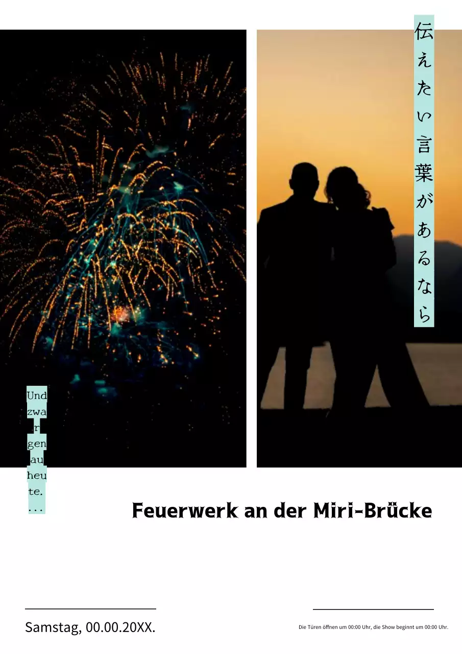 Einfache weiße und hellblaue Feuerwerksplakatwerbung.