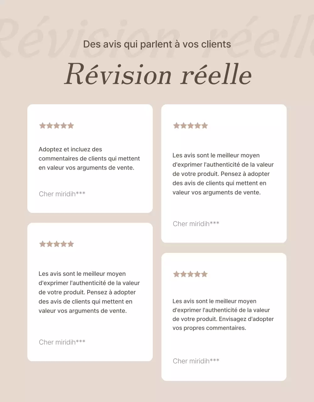 Faites la promotion de votre page d'avis sur les bijoux dans les tons bruns et beiges