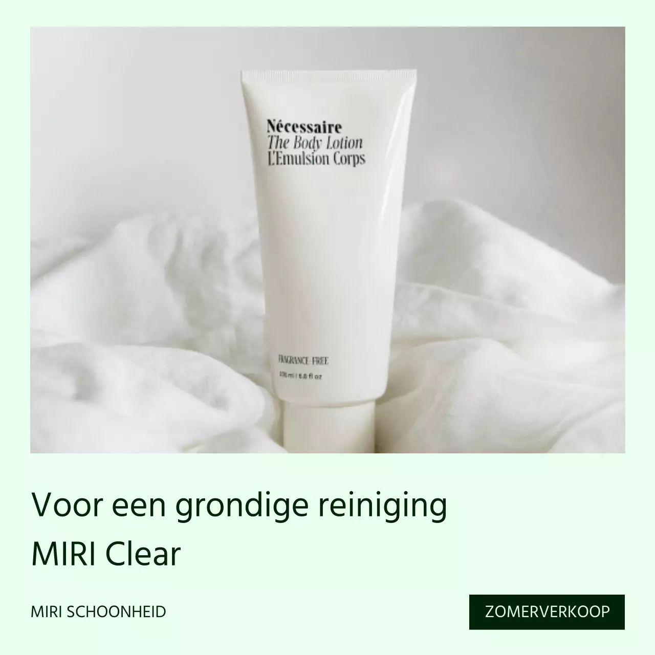 Een minimalistische zomerpost voor cosmetica in groen en wit