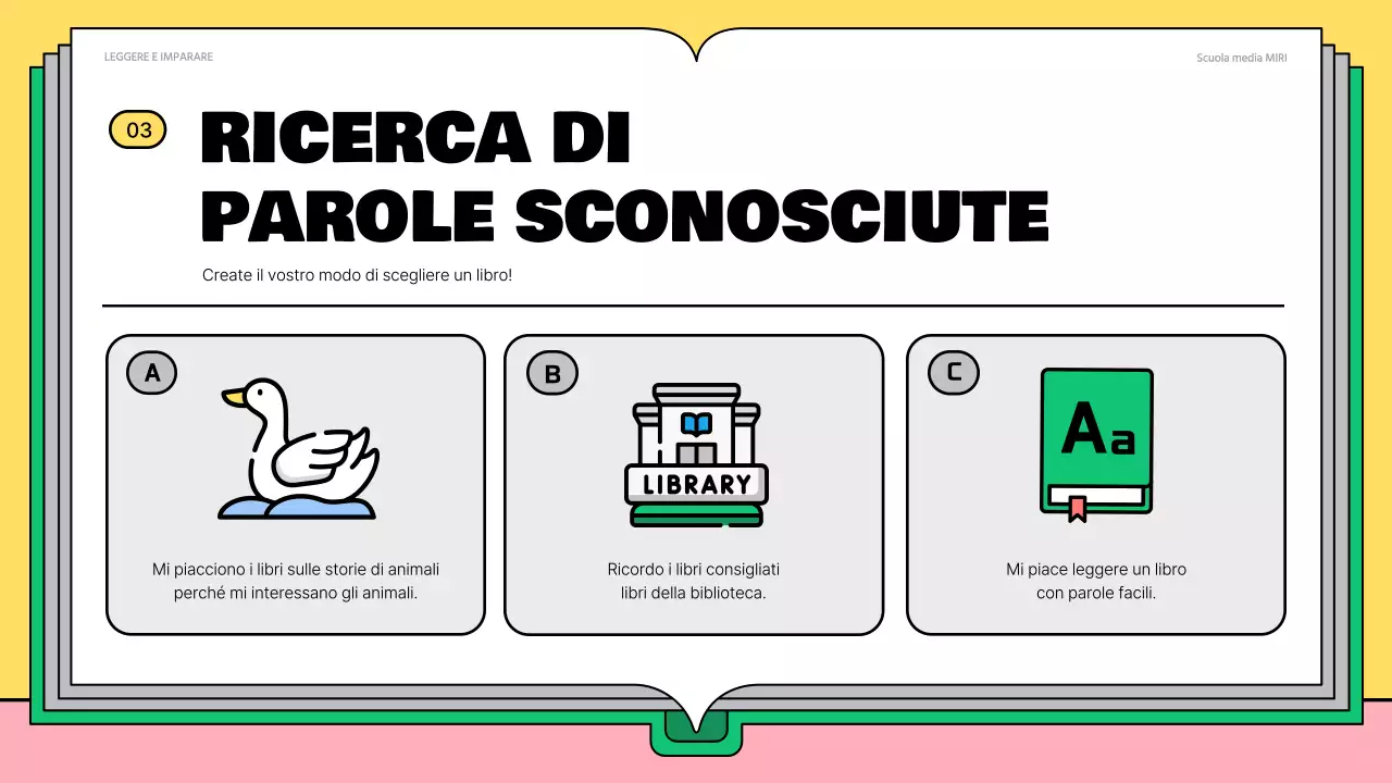 Simpatici materiali di lettura rosa e verdi