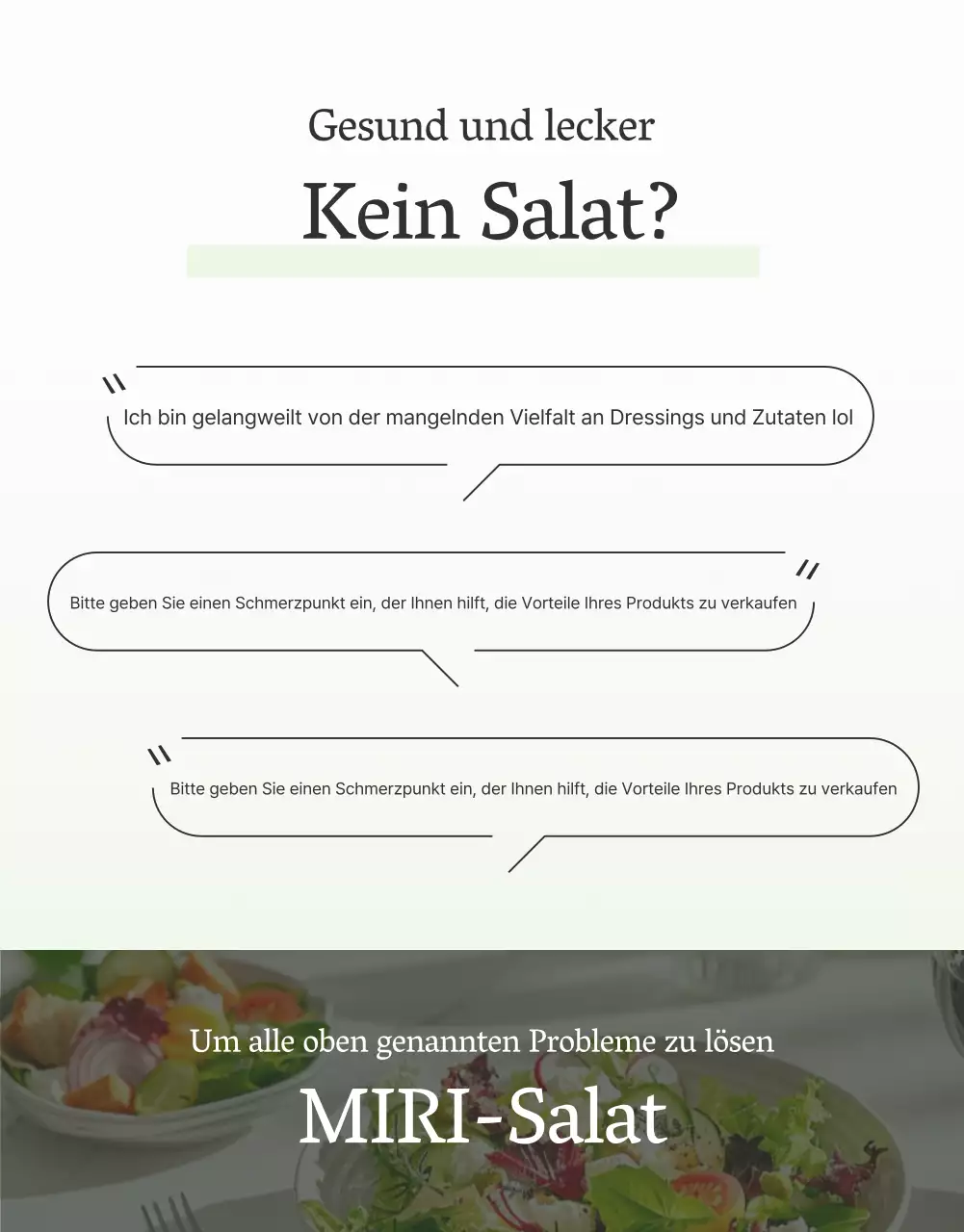 Werben Sie für eine einfache Salat-Detailseite in Weiß und Chartreuse