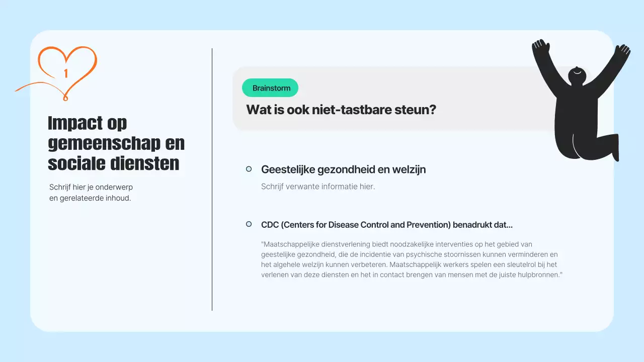 Een moderne gemeenschapsdienstprospectus in lichtblauw en oranje