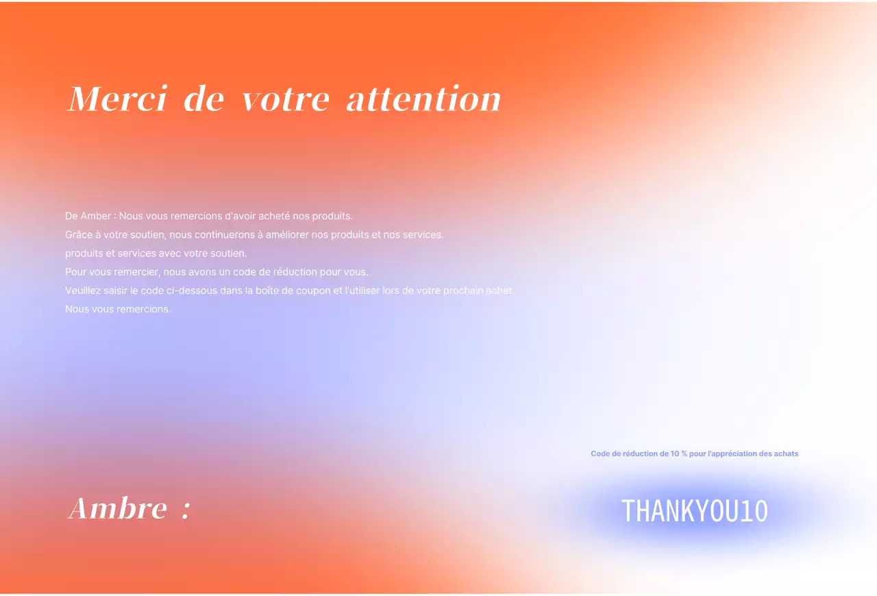 Carte de remerciement pour le centre commercial d'Orange