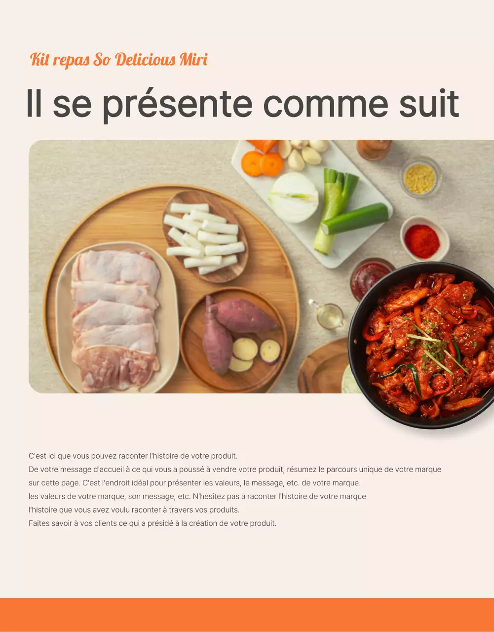 Promouvoir la page d'introduction du kit alimentaire de base orange et ivoire