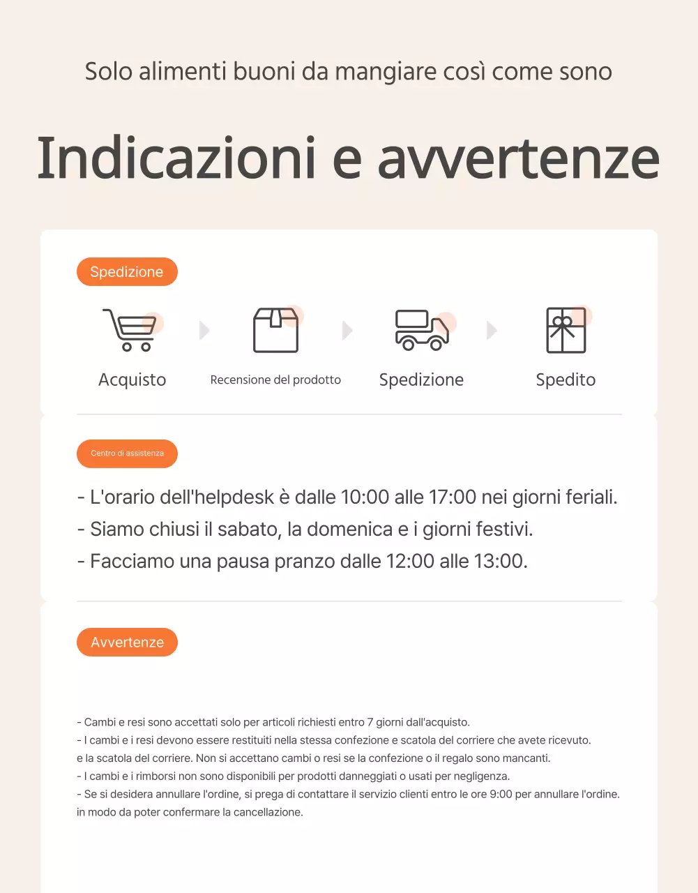Promuovere gli alimenti del kit pasto di base arancione e avorio e cosa cercare