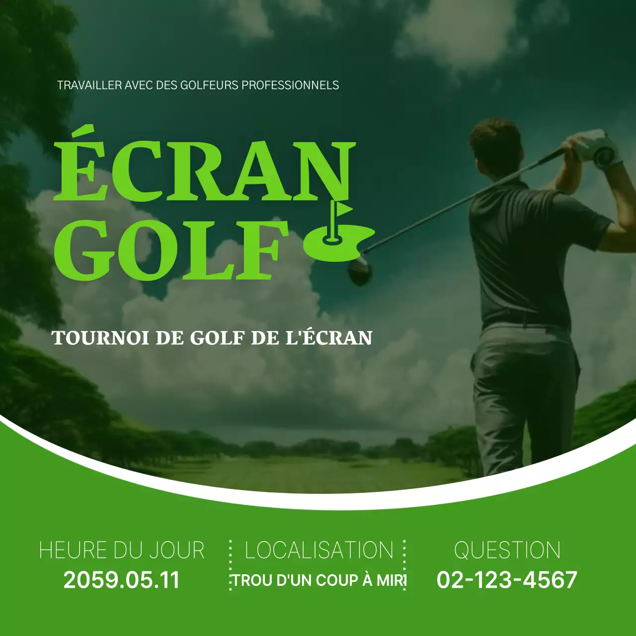 Promouvoir un simple tournoi de golf en chartreuse et blanc