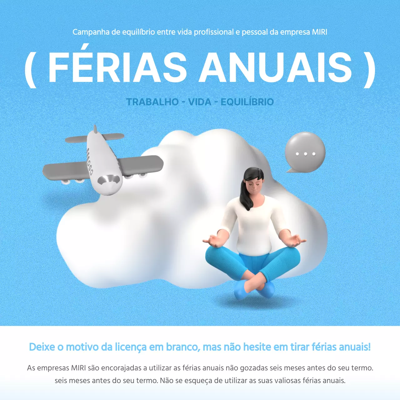 Anúncio simples de promoção de férias anuais em azul claro e branco