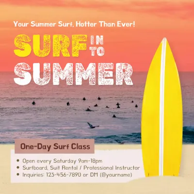Yellow Retro Surf Promotion Social Media Post