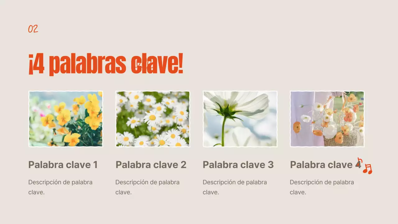Explicación de las flores de verano de color naranja y marfil