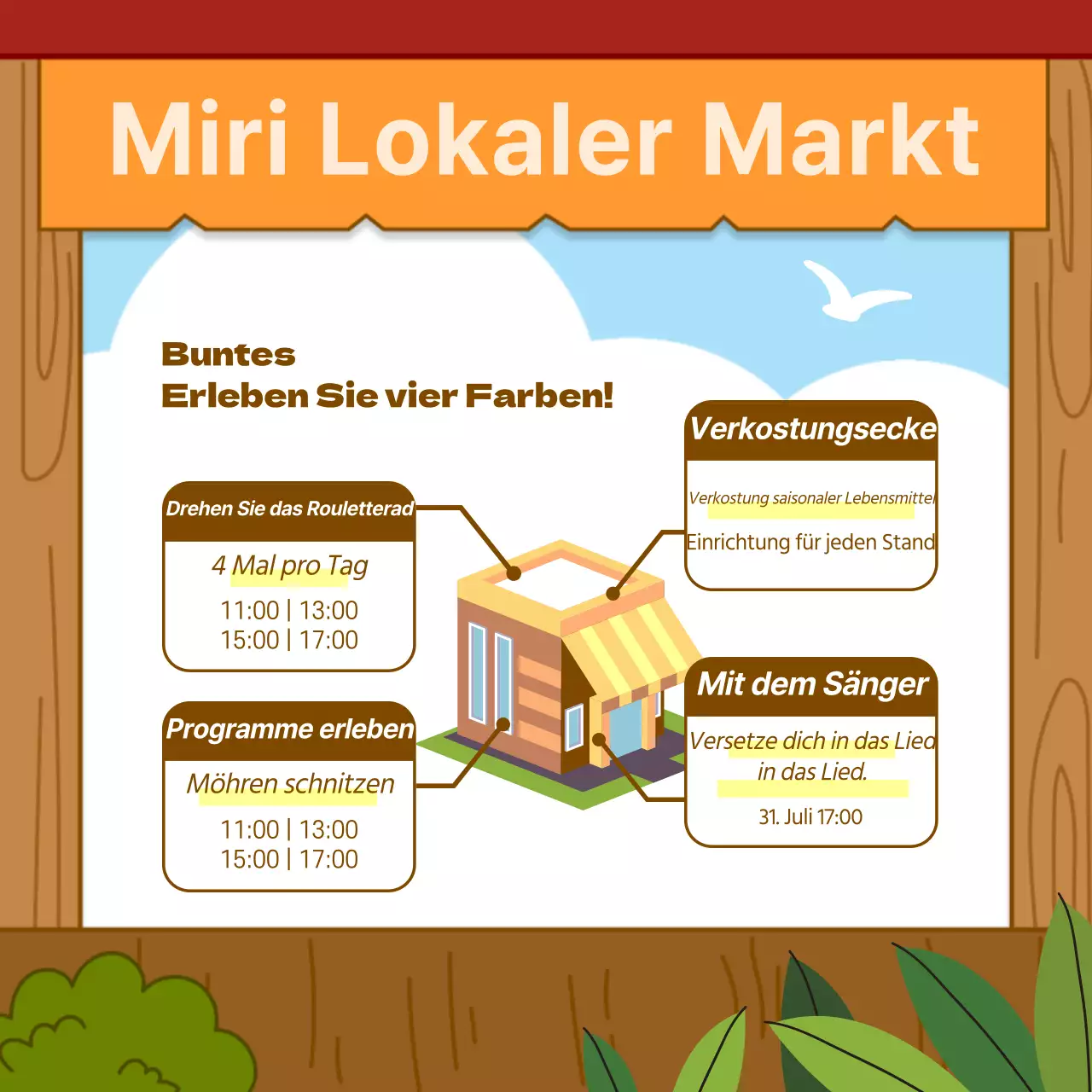 Werben Sie für Ihren orange-braunen Bauernmarkt