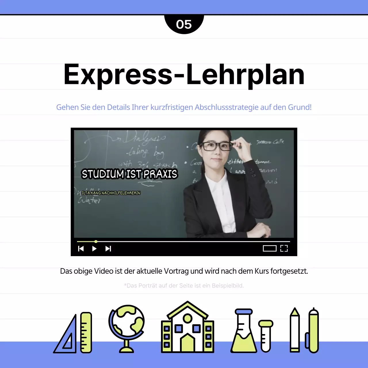 Ein hübscher Schulprospekt in Chartreuse und Hellblau