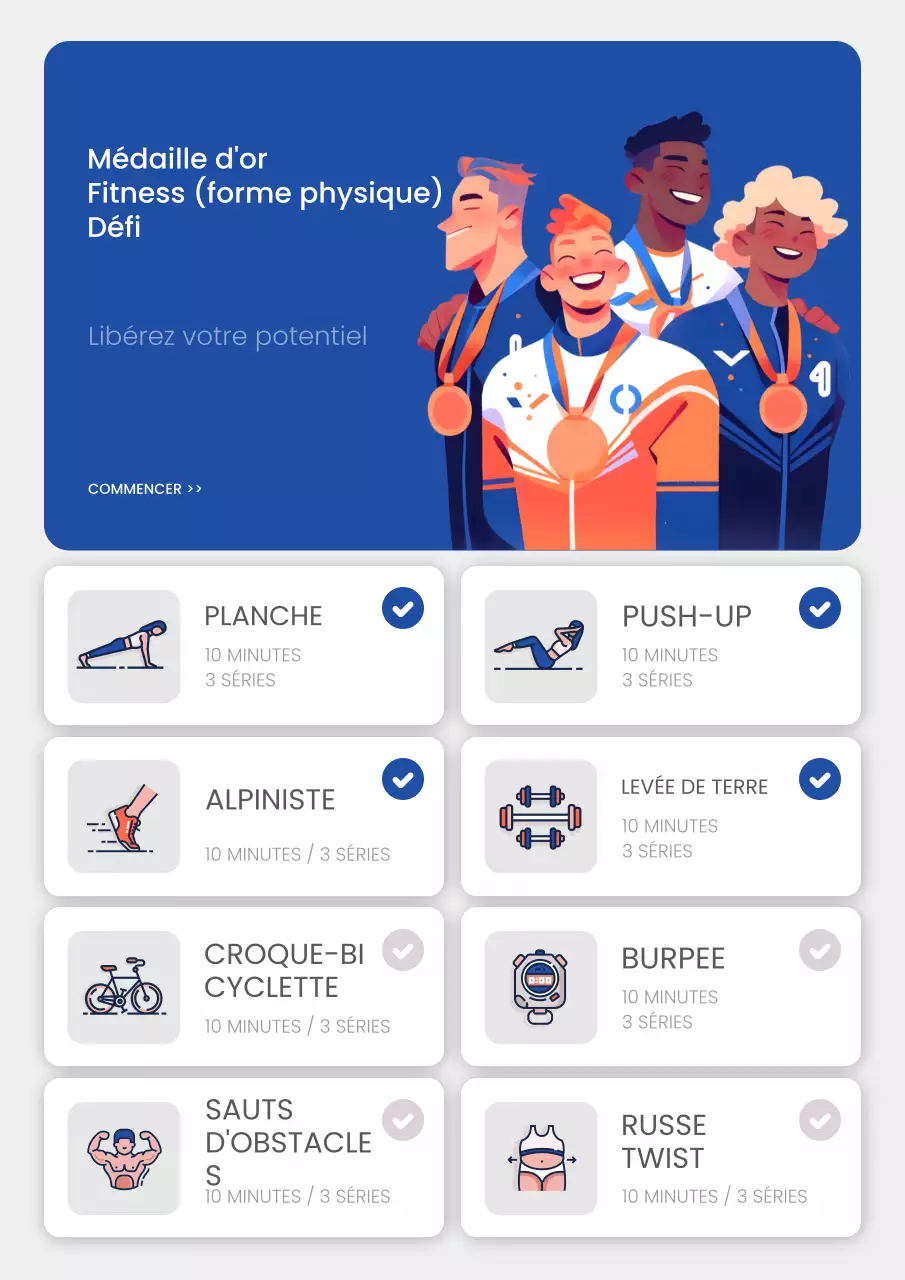 Un plan d'entraînement moderne en bleu et bleu marine