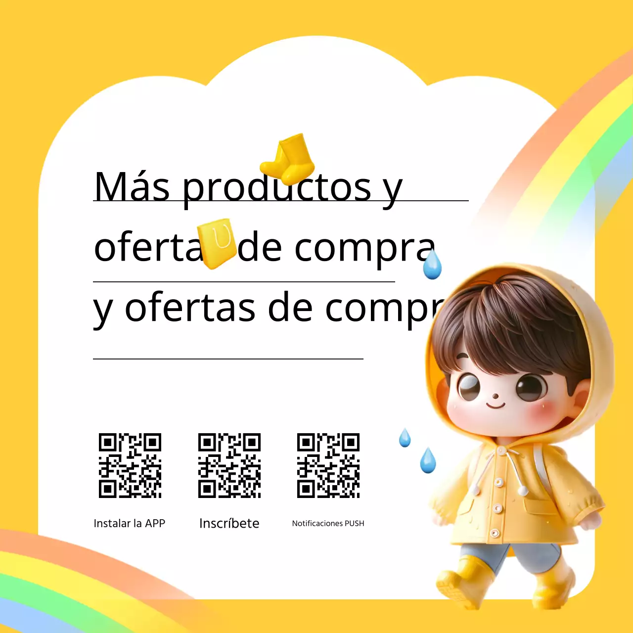 Promover bonitos productos amarillos y azul claro para la temporada de lluvias