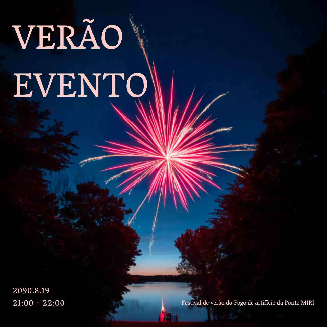 Um simples post de festival de noite de verão em azul-marinho e cor-de-rosa