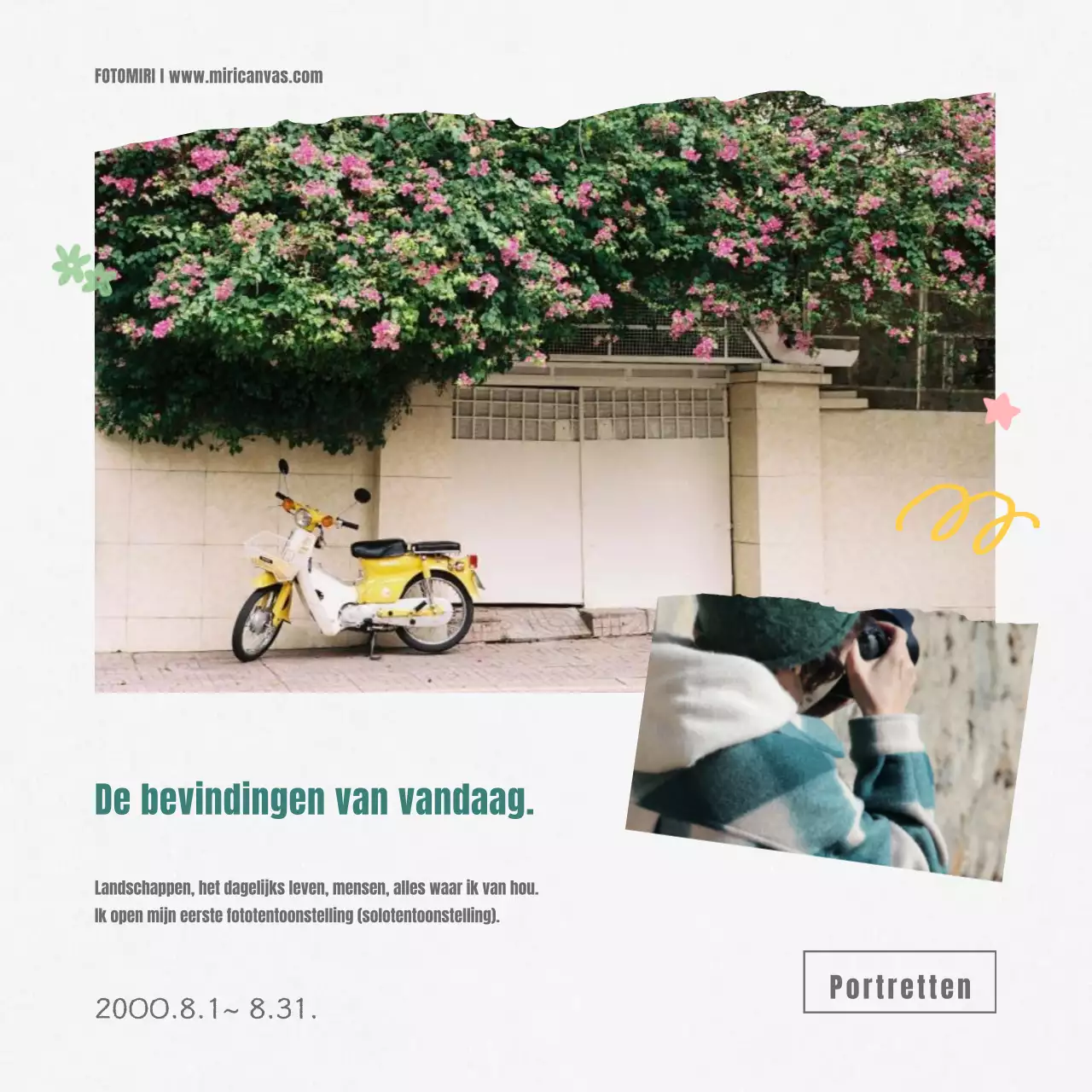 Een minimalistische fototentoonstelling in groen en grijs promoten