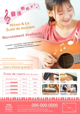 Publicité pour une école de musique mignonne et lumineuse en rose