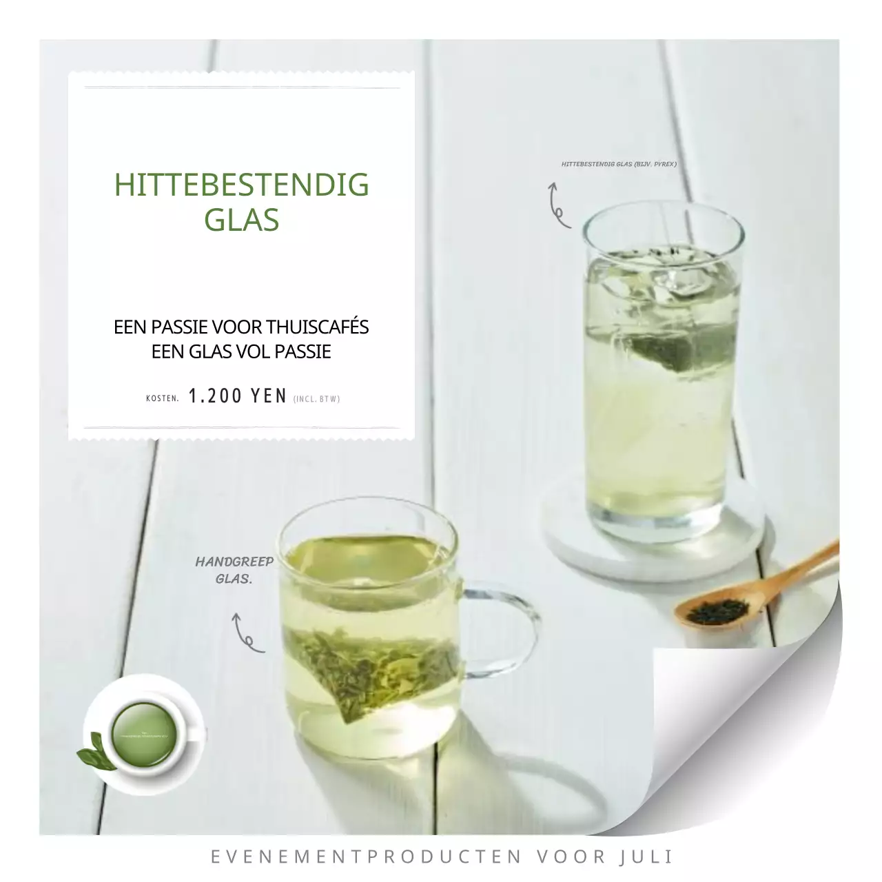 Promoot eenvoudig glaswerk in geelgroen en wit