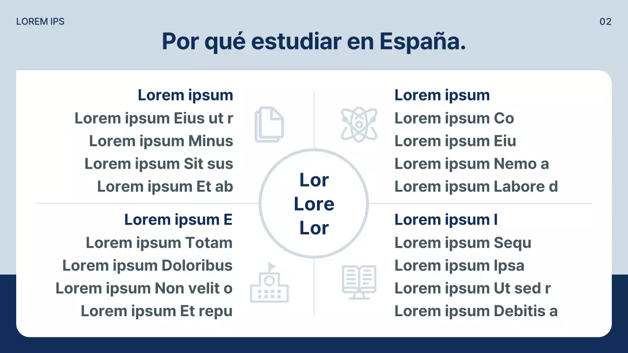 Un sencillo folleto de estudios en el extranjero en azul marino y gris