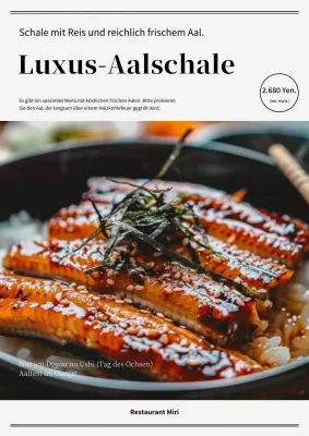 Einfacher Schwarz-Weiß-Flyer, der für den Aal wirbt.