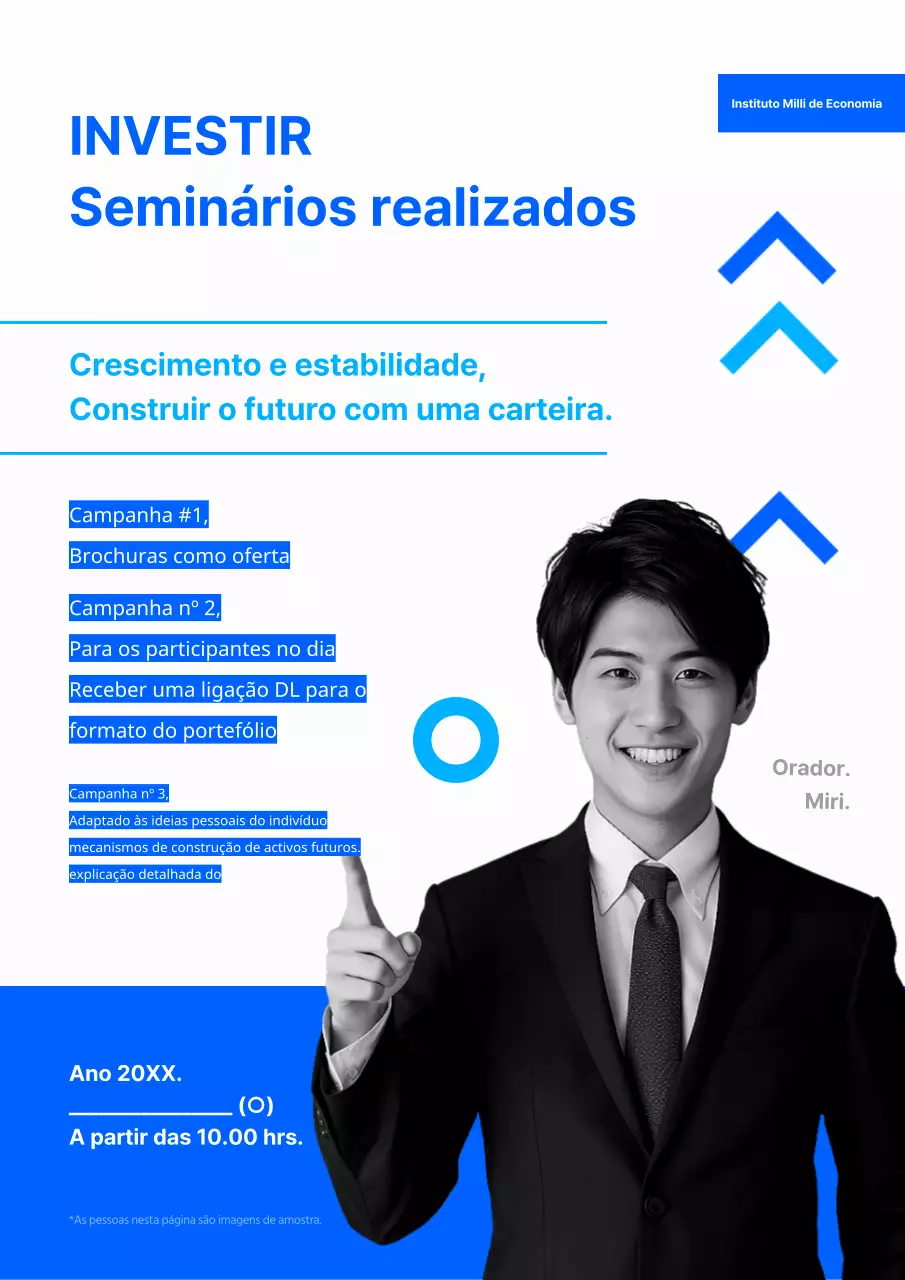 Publicidade para briefings simples sobre carteiras de investimento azuis e pretas