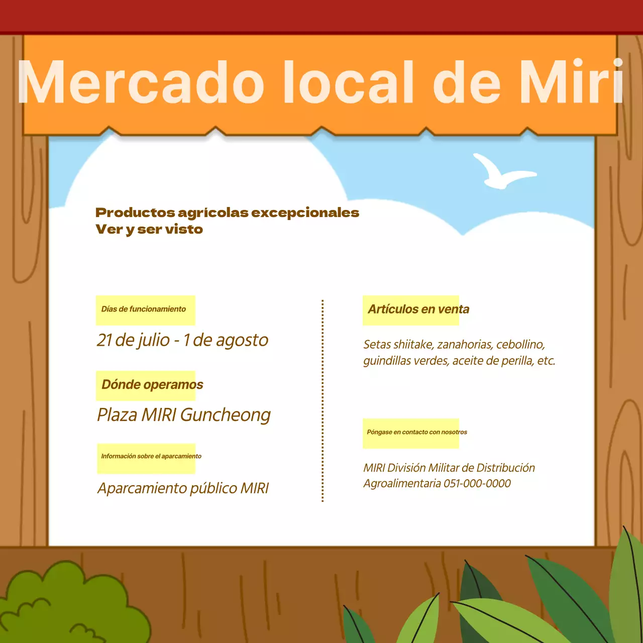 Promocione su mercado agrícola naranja y marrón