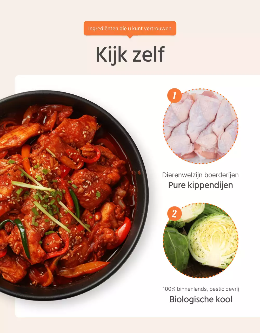 Beschrijf en promoot basismaaltijden in Orange en Ivory