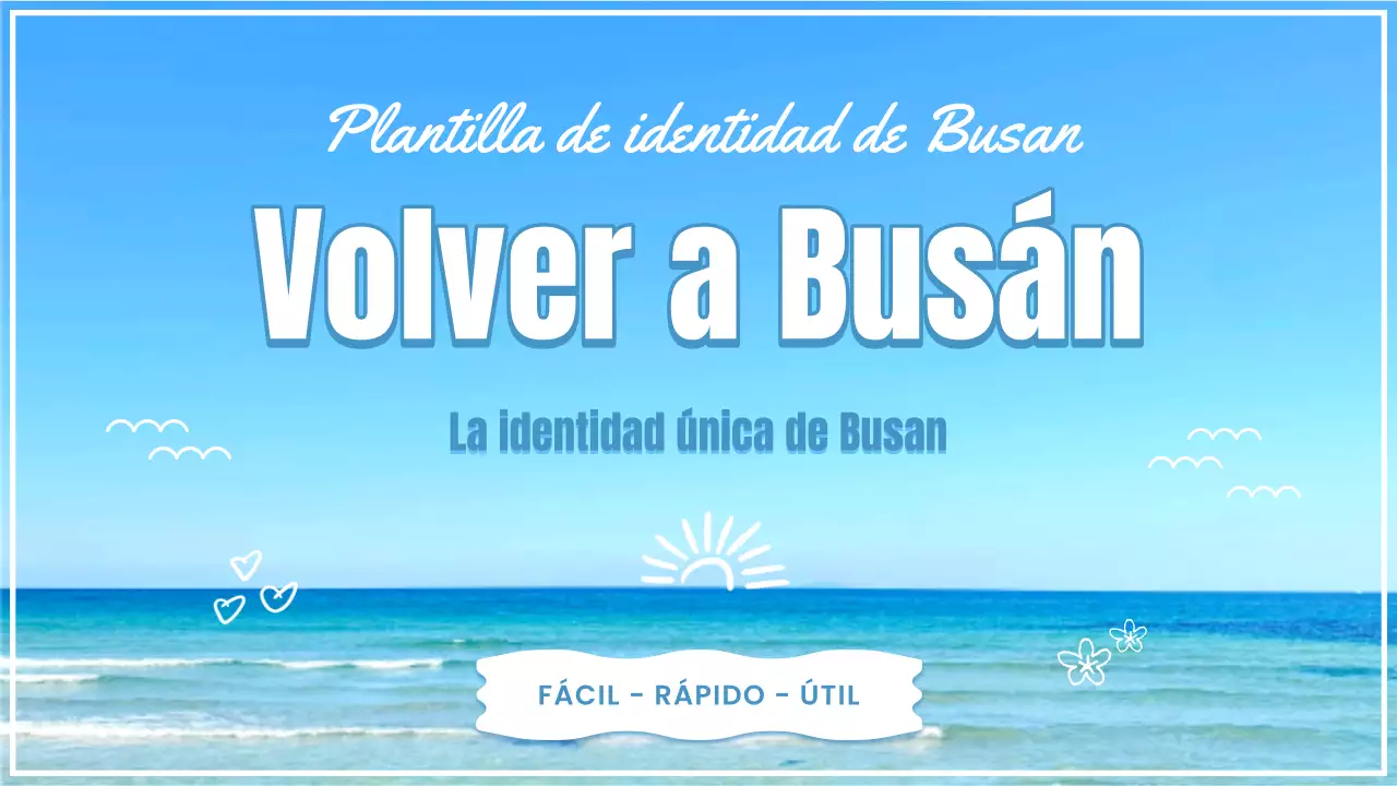 Una presentación kitsch, en azul claro y blanco, de la guía del barrio de Busan