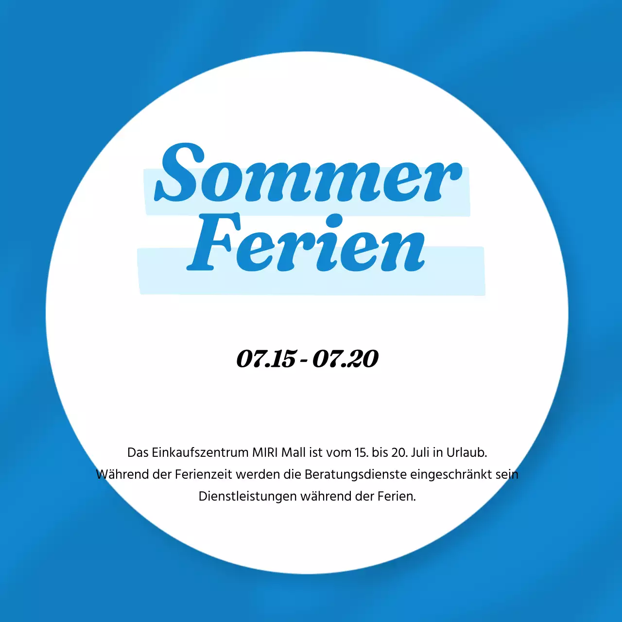 Eine einfache Sommerurlaubsanzeige in Blau und Weiß