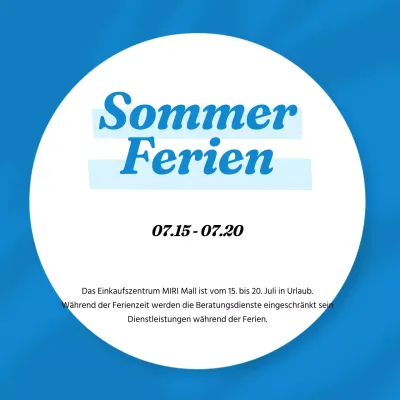 Eine einfache Sommerurlaubsanzeige in Blau und Weiß