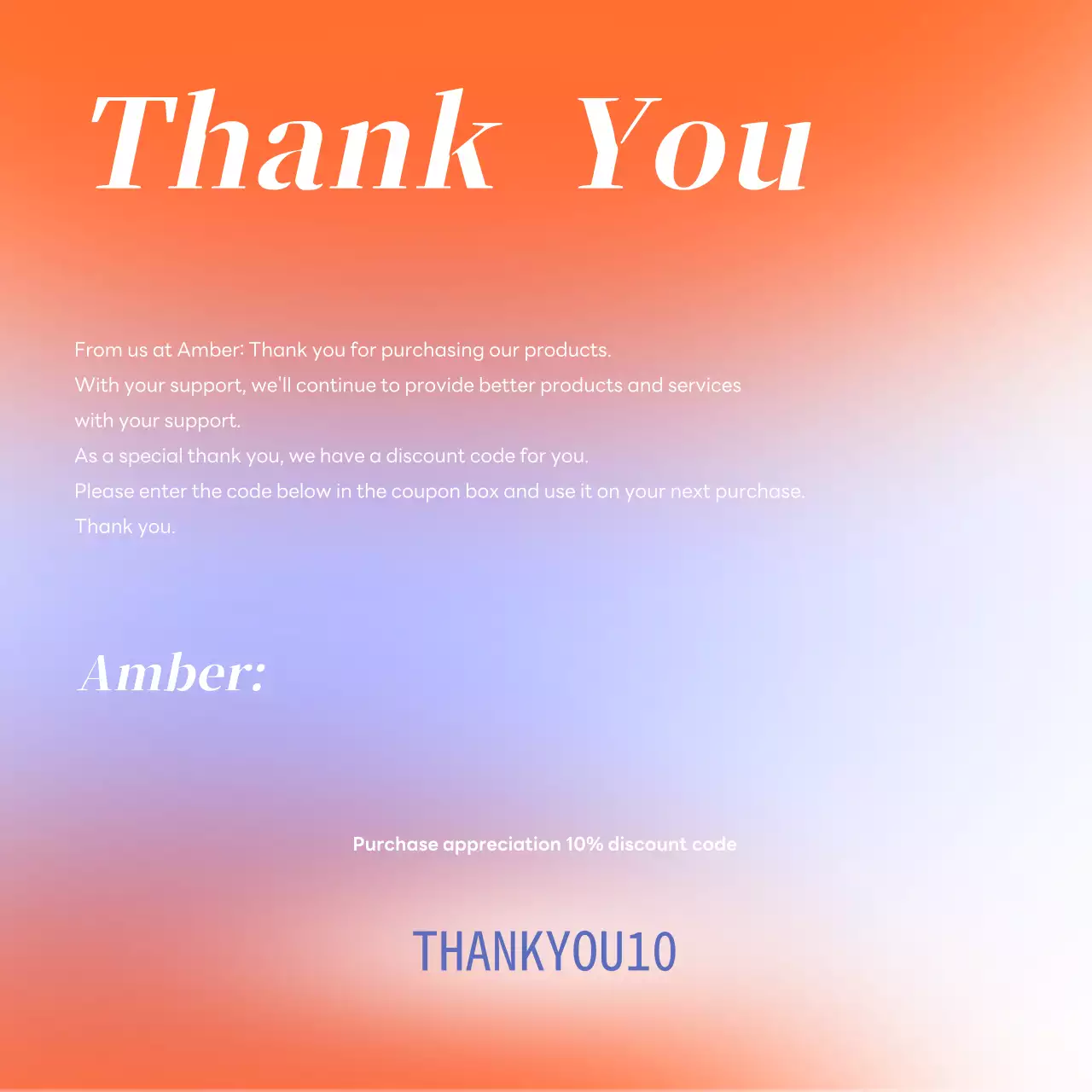 Cartão de agradecimento do centro comercial laranja