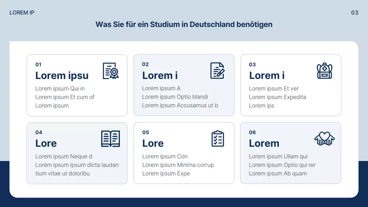 Ein einfacher Prospekt für ein Auslandsstudium in Marineblau und Grau