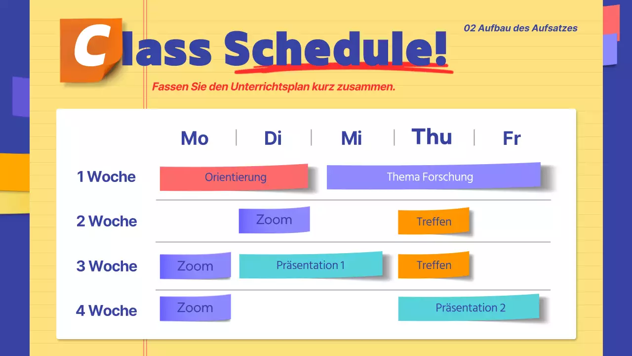 Ankündigungsinformationen in gelb und marineblau hervorgehoben