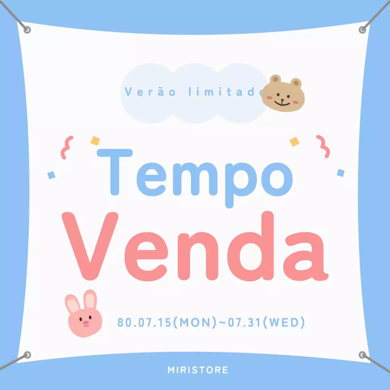 Publicidade de venda simples em azul e branco