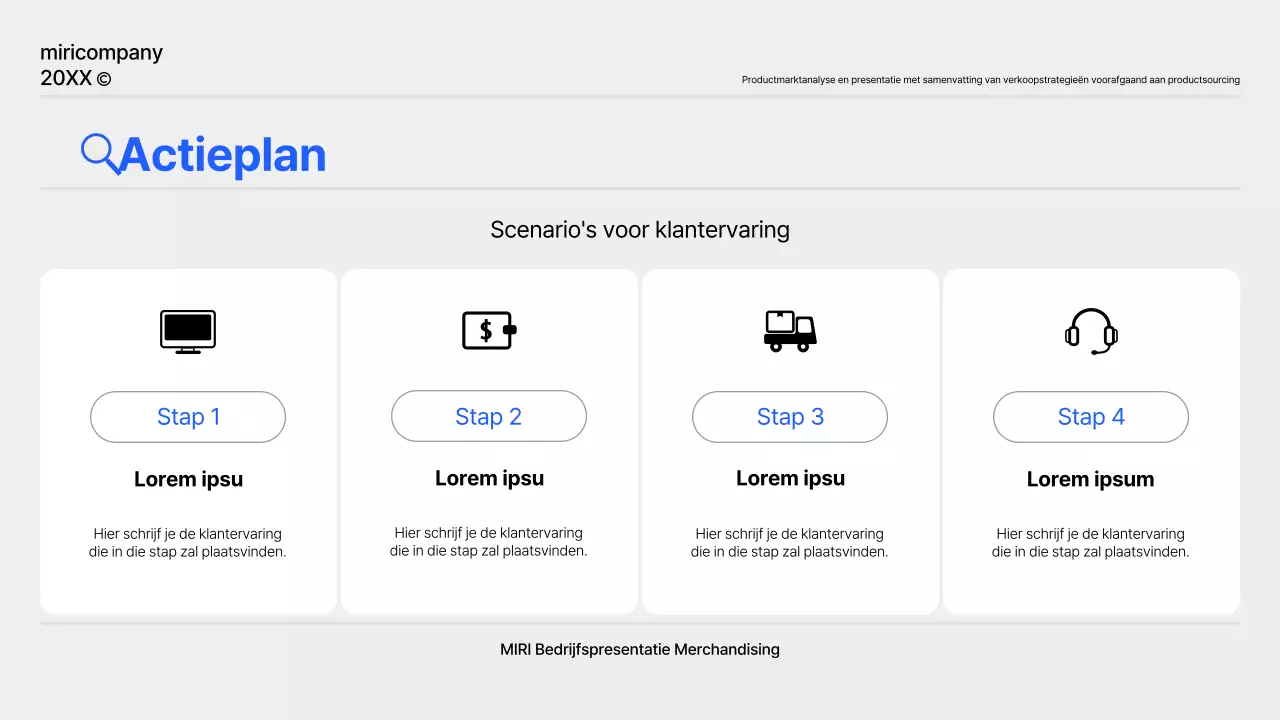 Een eenvoudig productplanningsrapport in blauw en grijs