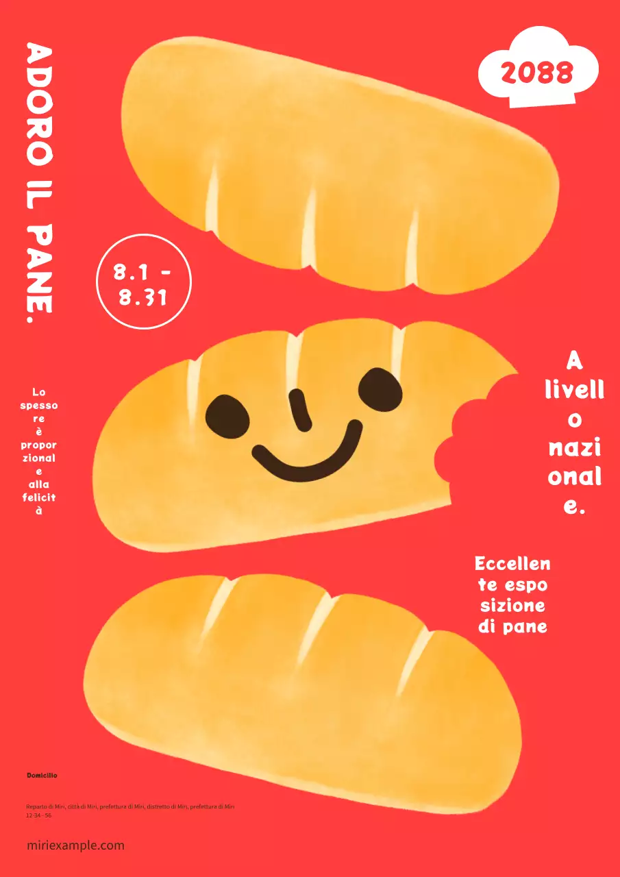 Pubblicità per la bella mostra del pane rosso e marrone.
