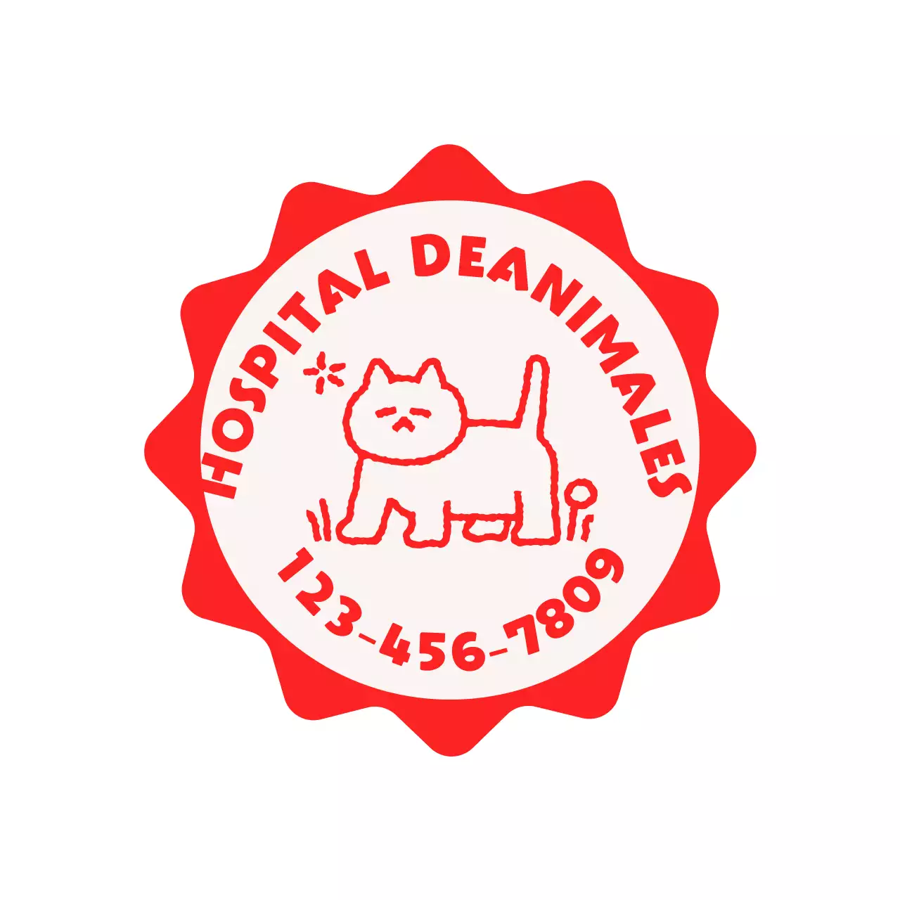 Simpática y adorable clínica veterinaria con formas de estrellas e ilustraciones de perros y gatos