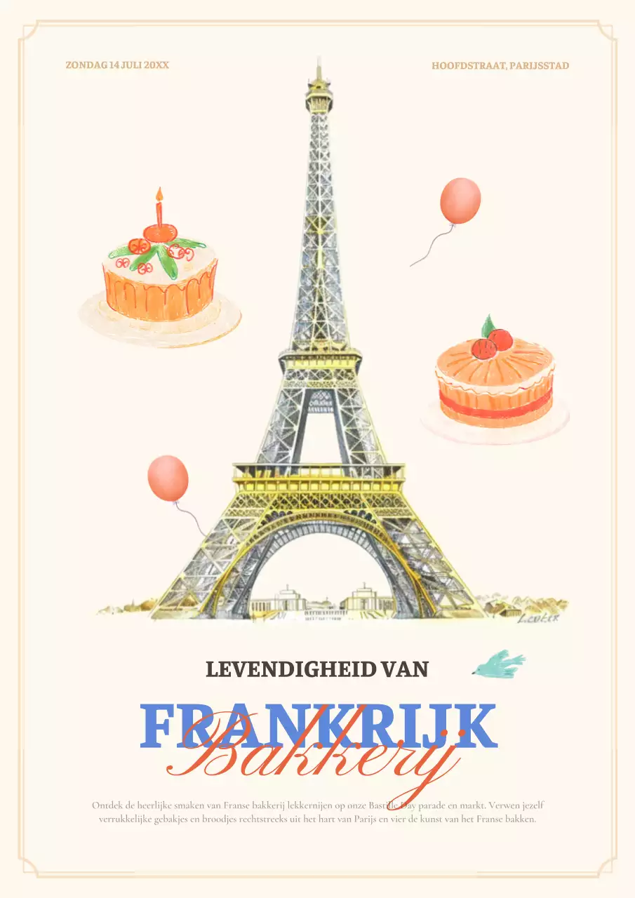 Promoot de klassieke Franse levensmiddelenmarkt in geel en roze