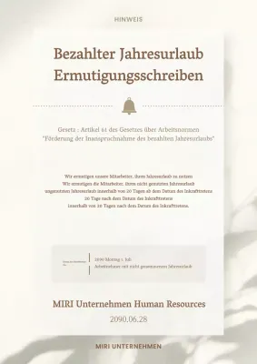 Ankündigung zur Förderung der Verwendung von braunem und elfenbeinfarbenem Luxusjahresurlaub