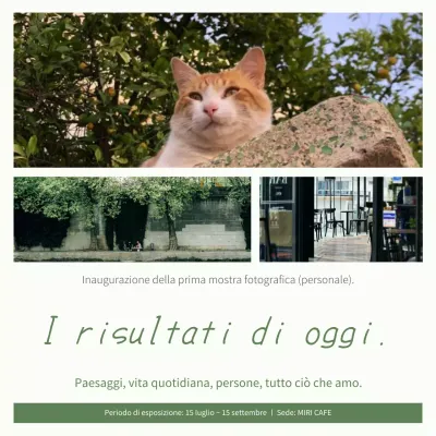 Un semplice annuncio promozionale per una mostra in fagioli verdi e cachi