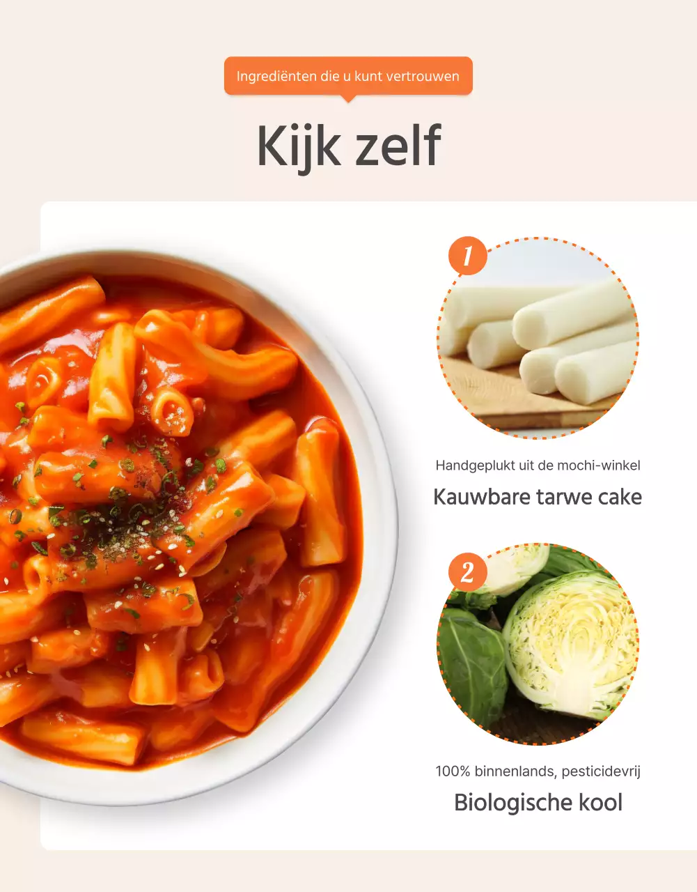 Basispakketten tteokbokki in oranje en ivoor promoten