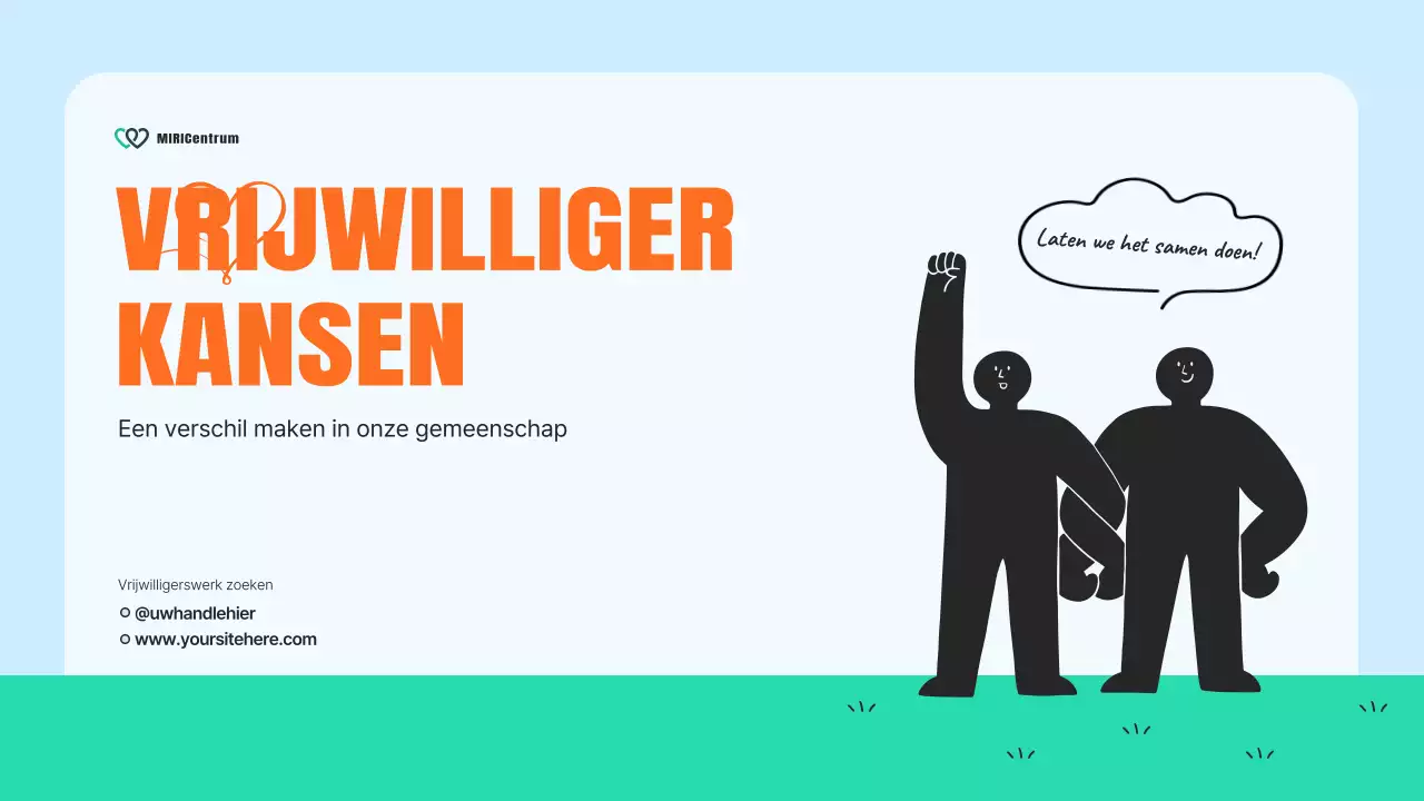 Een moderne gemeenschapsdienstprospectus in lichtblauw en oranje