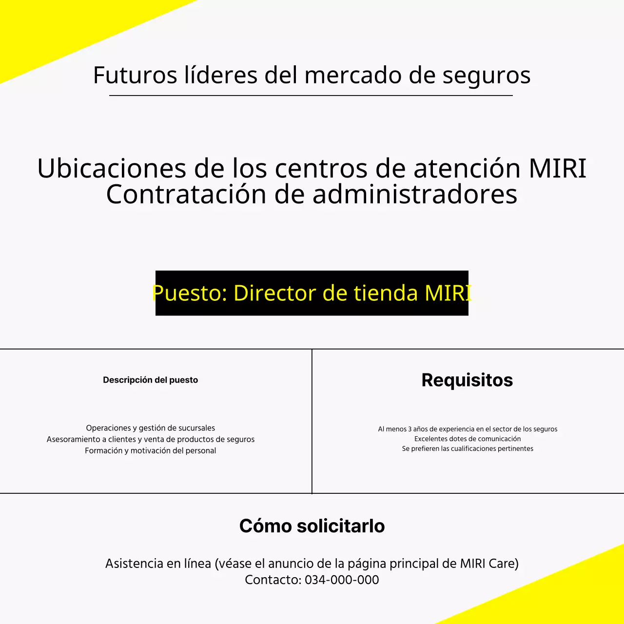 Un simple anuncio de trabajo administrativo en gris y amarillo