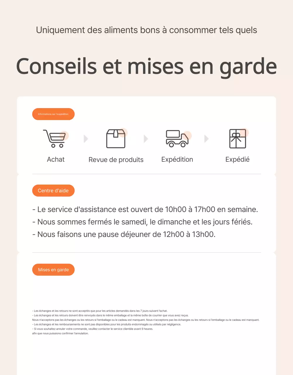 Promouvoir les aliments de base des kits de repas orange et ivoire et ce à quoi il faut faire attention
