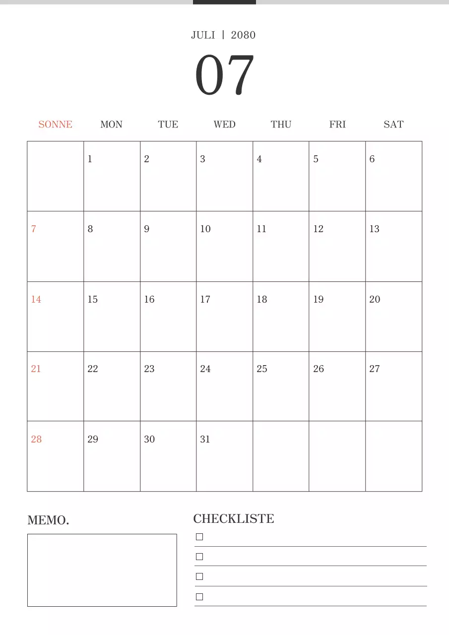 Einfacher schwarzer und weißer Kalender.