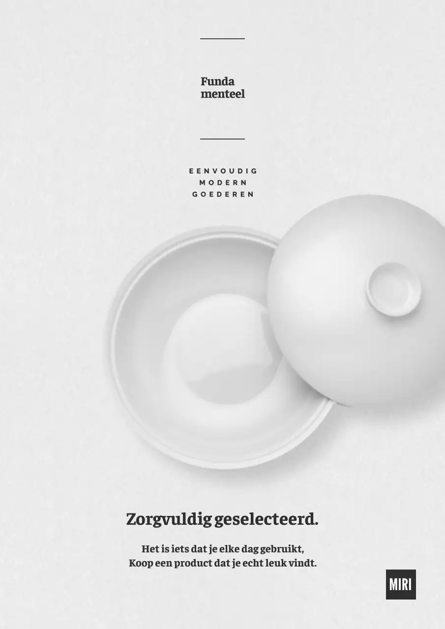 Publiciteit voor eenvoudige grijze en witte keukenproducten.