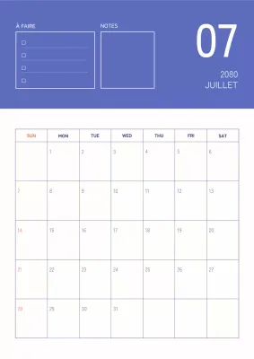 Calendrier simple bleu et ivoire.