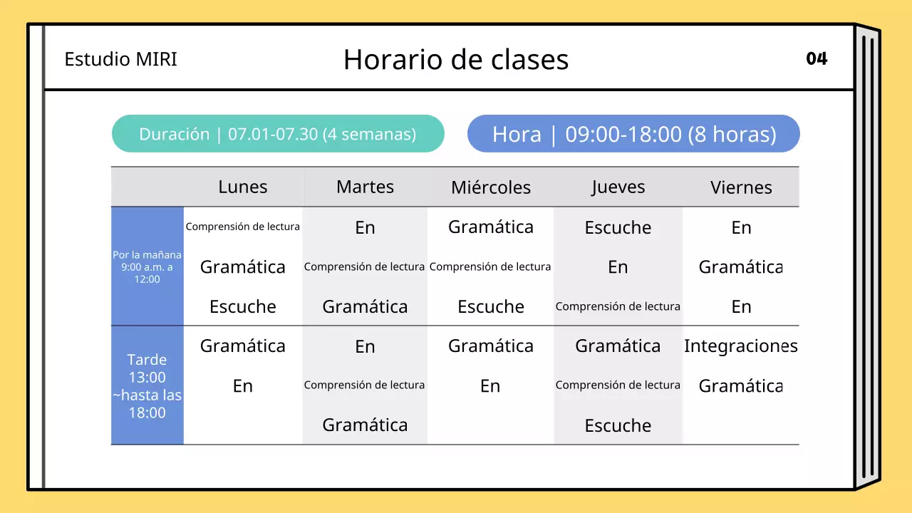 Un sencillo plan de clases para las vacaciones de verano en amarillo y azul